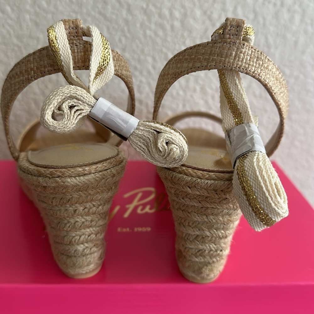 Lilly Pulitzer Natural Beige Espadrille Wedge Sandals with Bow - Picture 4 of 7